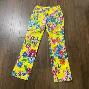 Moschino Jeans Y2K Floral Yellow Psychedelic Cotton Blend Pants Size 32